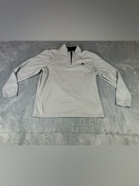 Adidas Gray Textured Quarter-Zip Pullover with Black Logo-size Large